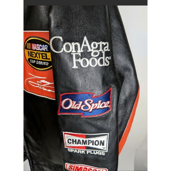 NASCAR Leather Jacket Mens M Tony Stewart Nextel Home Depot 2005 Patches Pocket - Picture 8 of 15